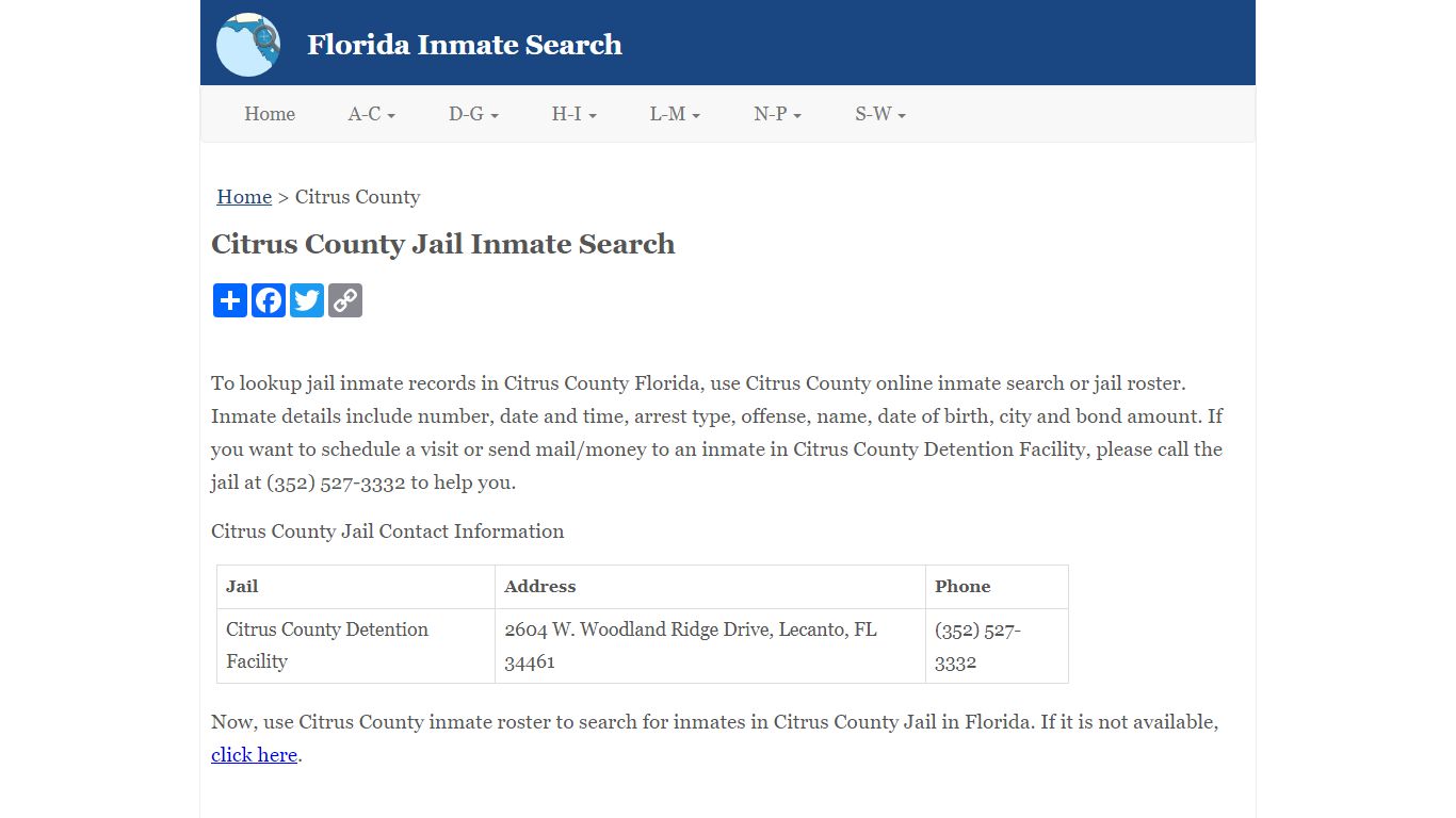 Citrus County Jail Inmate Search